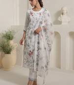 Women Floral Embroidered Regular Thread Work Kurta with Trousers & With Dupatta