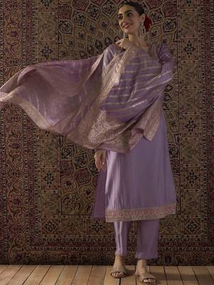Women Ethnic Motifs Embroidered Regular Sequinned Kurta with Trousers & With Dupatta 2