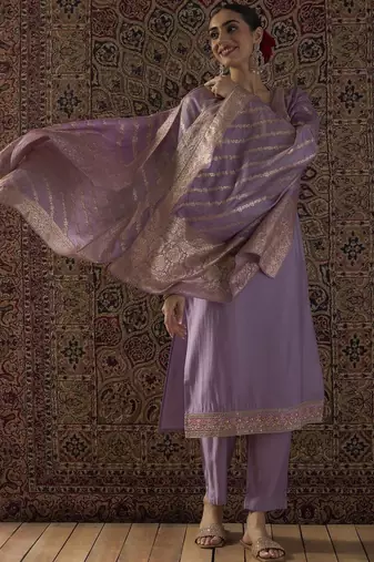 Women Ethnic Motifs Embroidered Regular Sequinned Kurta with Trousers & With Dupatta