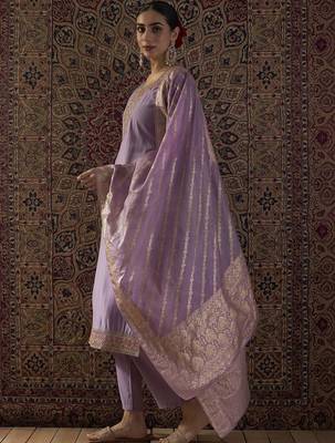 Women Ethnic Motifs Embroidered Regular Sequinned Kurta with Trousers & With Dupatta 3