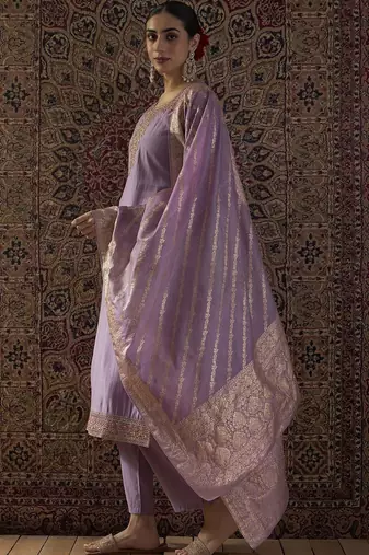 Women Ethnic Motifs Embroidered Regular Sequinned Kurta with Trousers & With Dupatta