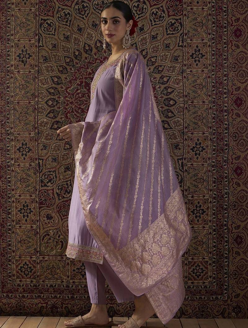 Women Ethnic Motifs Embroidered Regular Sequinned Kurta with Trousers & With Dupatta