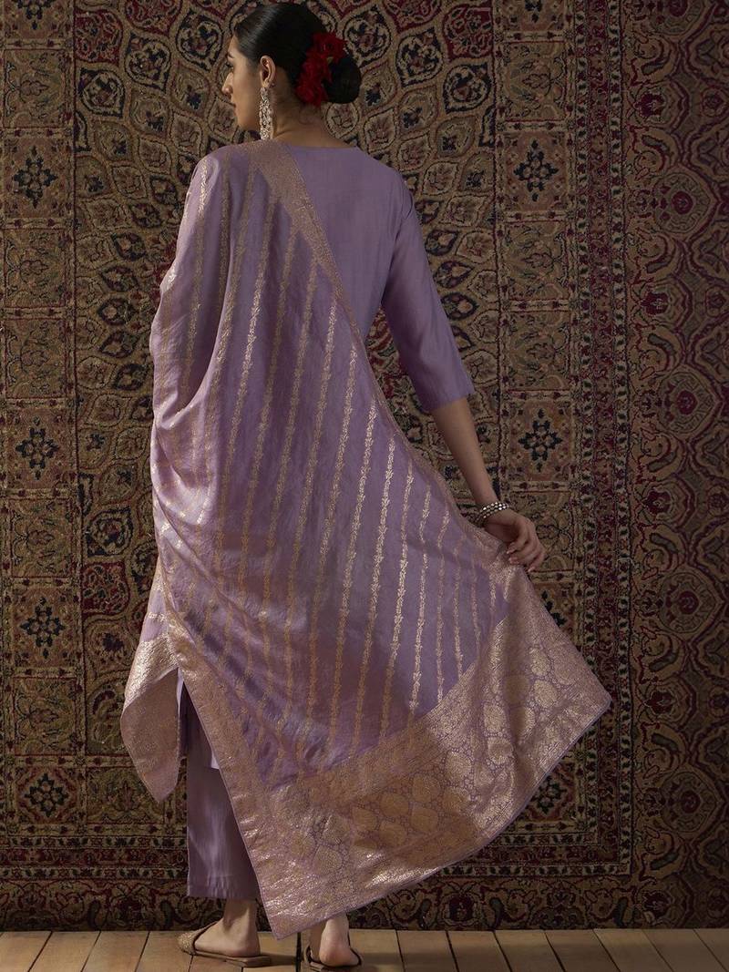 Women Ethnic Motifs Embroidered Regular Sequinned Kurta with Trousers & With Dupatta