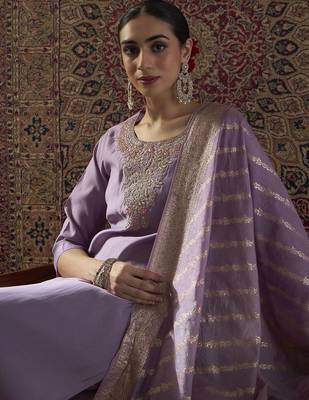 Women Ethnic Motifs Embroidered Regular Sequinned Kurta with Trousers & With Dupatta 5