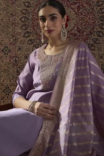 Women Ethnic Motifs Embroidered Regular Sequinned Kurta with Trousers & With Dupatta