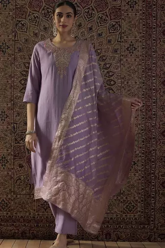 Women Ethnic Motifs Embroidered Regular Sequinned Kurta with Trousers & With Dupatta