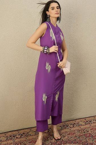 Women Ethnic Motifs Embroidered Regular Thread Work  Cotton Kurta with Palazzos