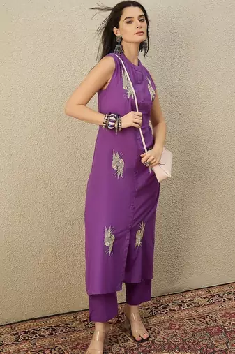 Women Ethnic Motifs Embroidered Regular Thread Work Pure Cotton Kurta with Palazzos