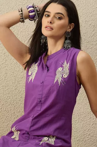 Women Ethnic Motifs Embroidered Regular Thread Work Pure Cotton Kurta with Palazzos