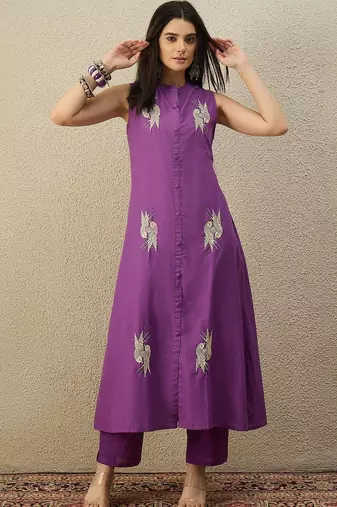 Women Ethnic Motifs Embroidered Regular Thread Work Pure Cotton Kurta with Palazzos