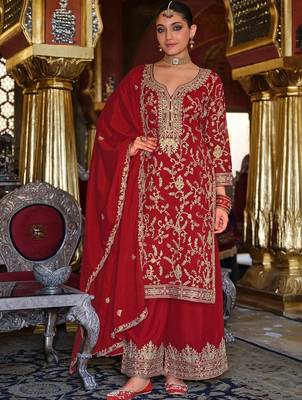 Women Floral Embroidered Regular Sequinned Kurta with Palazzos & With Dupatta 1