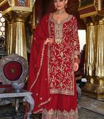 Women Floral Embroidered Regular Sequinned Kurta with Palazzos & With Dupatta