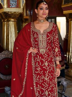 Women Floral Embroidered Regular Sequinned Kurta with Palazzos & With Dupatta 4