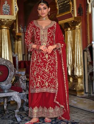 Women Floral Embroidered Regular Sequinned Kurta with Palazzos & With Dupatta 5