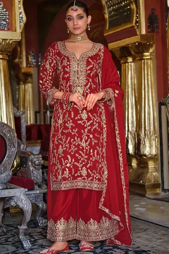 Women Floral Embroidered Regular Sequinned Kurta with Palazzos & With Dupatta