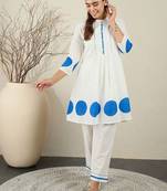 Women Printed Pleated Thread Work Pure Cotton Kurta with Trousers