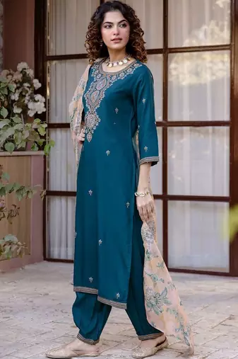 Women Ethnic Motifs Embroidered Regular Kurta with Salwar & With Dupatta