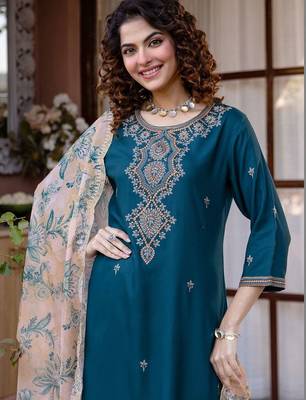 Women Ethnic Motifs Embroidered Regular Kurta with Salwar & With Dupatta 2