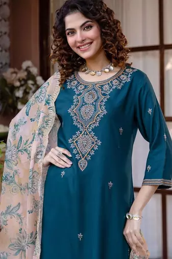 Women Ethnic Motifs Embroidered Regular Kurta with Salwar & With Dupatta