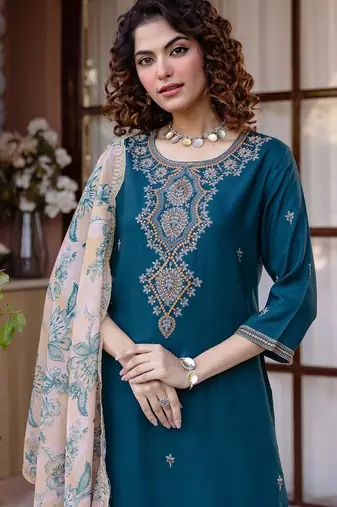Women Ethnic Motifs Embroidered Regular Kurta with Salwar & With Dupatta