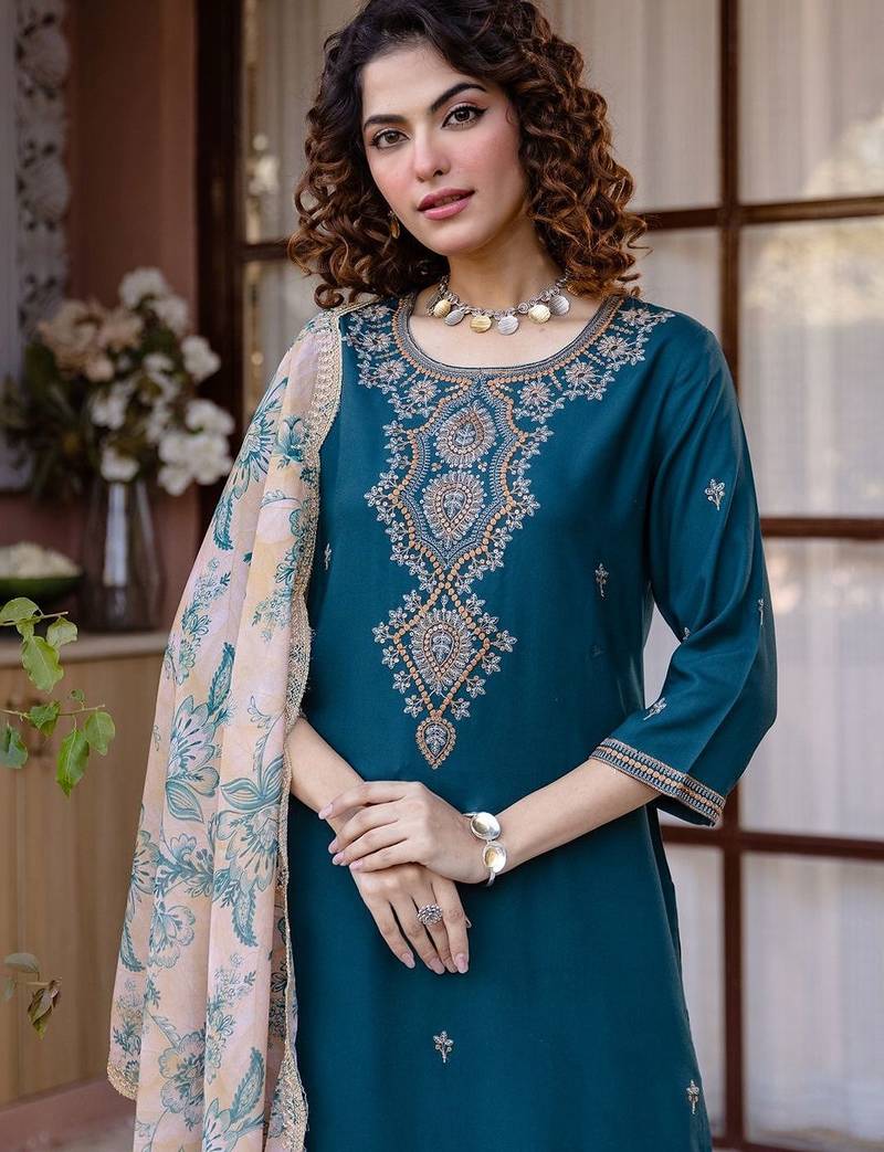 Women Ethnic Motifs Embroidered Regular Kurta with Salwar & With Dupatta