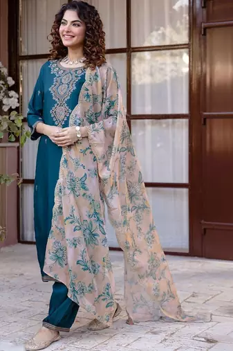 Women Ethnic Motifs Embroidered Regular Kurta with Salwar & With Dupatta