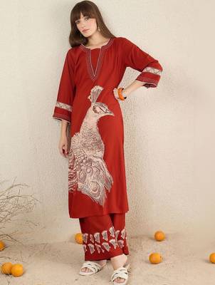 Women Printed Regular Thread Work Kurta with Palazzos 1