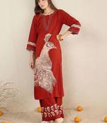 Women Printed Regular Thread Work Kurta with Palazzos
