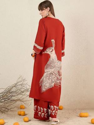 Women Printed Regular Thread Work Kurta with Palazzos 4