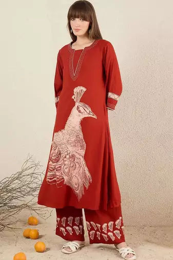Women Printed Regular Thread Work Kurta with Palazzos