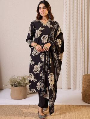 Women Floral Printed Regular Chanderi Silk Kurta with Trousers & With Dupatta 6