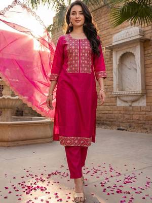 Women Ethnic Motifs Embroidered Regular Thread Work Kurta with Trousers & With Dupatta 1