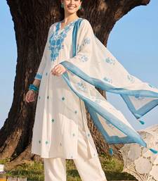 Women Floral Embroidered Regular Thread Work Kurta with Palazzos & With Dupatta