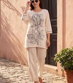 Women Floral Embroidered Regular Thread Work Pure Cotton Kurti with Palazzos