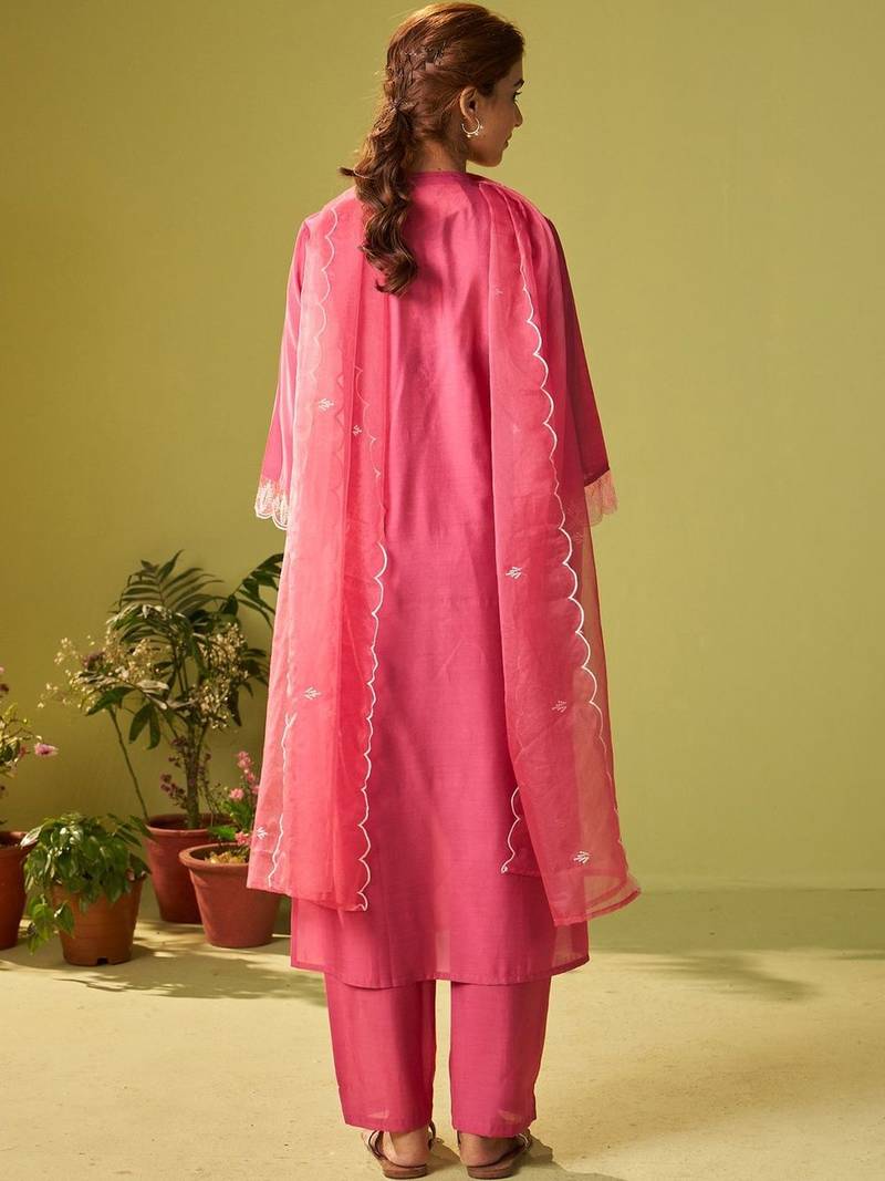 Women Ethnic Motifs Embroidered Regular Thread Work Kurta with Trousers & With Dupatta
