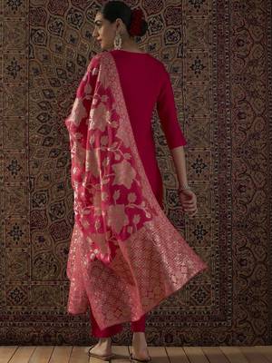 Women Ethnic Motifs Embroidered Regular Thread Work Kurta with Trousers & With Dupatta 4