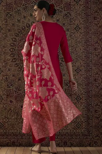 Women Ethnic Motifs Embroidered Regular Thread Work Kurta with Trousers & With Dupatta
