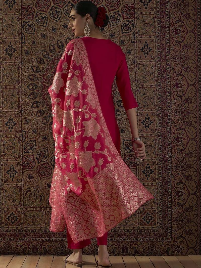 Women Ethnic Motifs Embroidered Regular Thread Work Kurta with Trousers & With Dupatta