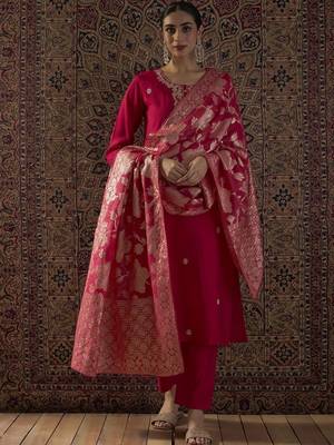 Women Ethnic Motifs Embroidered Regular Thread Work Kurta with Trousers & With Dupatta 6
