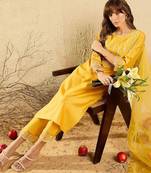 Women Ethnic Motifs Embroidered Regular Thread Work Liva Kurta with Trousers & With Dupatta