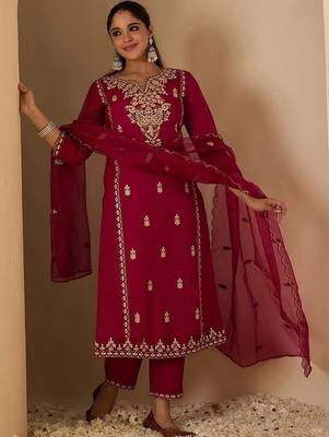 Women Ethnic Motifs Embroidered Regular Thread Work Kurta with Trousers & With Dupatta 1