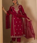 Women Ethnic Motifs Embroidered Regular Thread Work Kurta with Trousers & With Dupatta