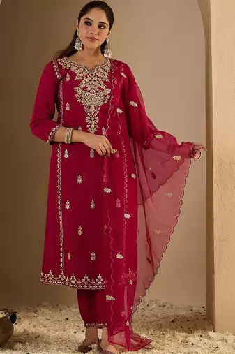Women Ethnic Motifs Embroidered Regular Thread Work Kurta with Trousers & With Dupatta