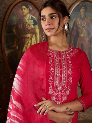 Women Ethnic Motifs Embroidered Regular Thread Work Kurta with Trousers & With Dupatta 2