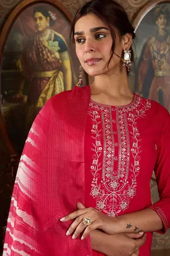 Women Ethnic Motifs Embroidered Regular Thread Work Kurta with Trousers & With Dupatta