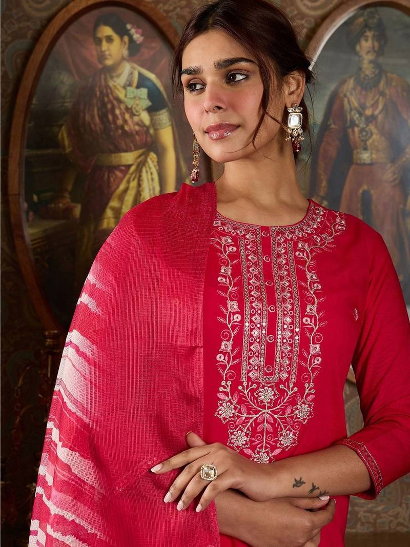 Women Ethnic Motifs Embroidered Regular Thread Work Kurta with Trousers & With Dupatta