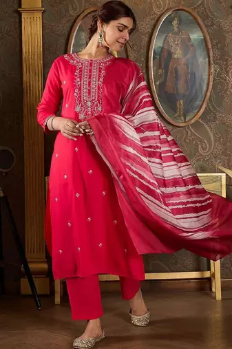 Women Ethnic Motifs Embroidered Regular Thread Work Kurta with Trousers & With Dupatta