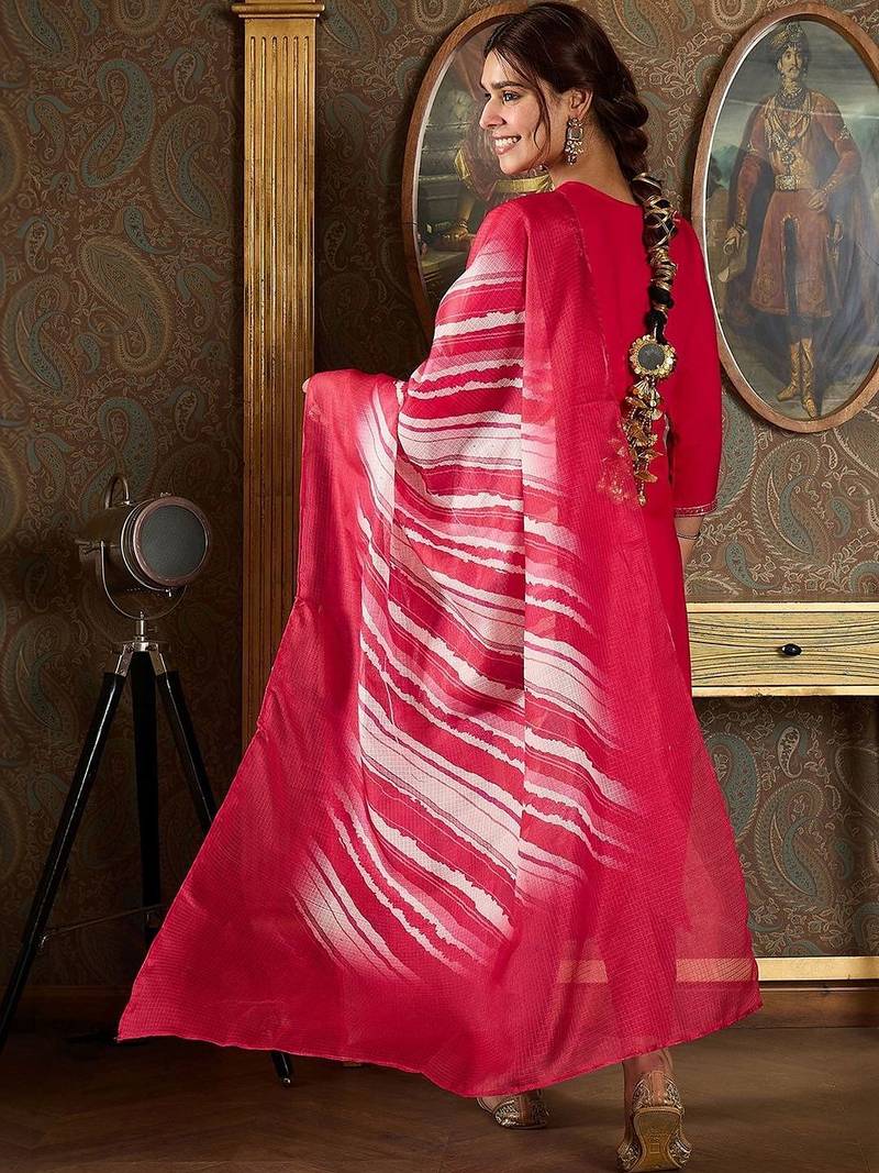 Women Ethnic Motifs Embroidered Regular Thread Work Kurta with Trousers & With Dupatta