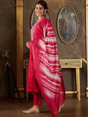 Women Ethnic Motifs Embroidered Regular Thread Work Kurta with Trousers & With Dupatta 6