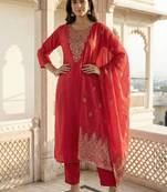 Women Ethnic Motifs Embroidered Regular Thread Work Kurta with Trousers & With Dupatta